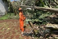Warga Bogor bergotong royong memperbaiki rumah yang rusak akibat angin kencang pada awal Agustus 2025. (Dok. BPBD Kabupaten Bogor)